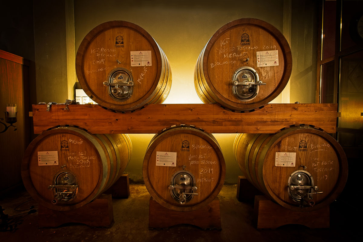 Relais Pugliano winery wooden door with crest